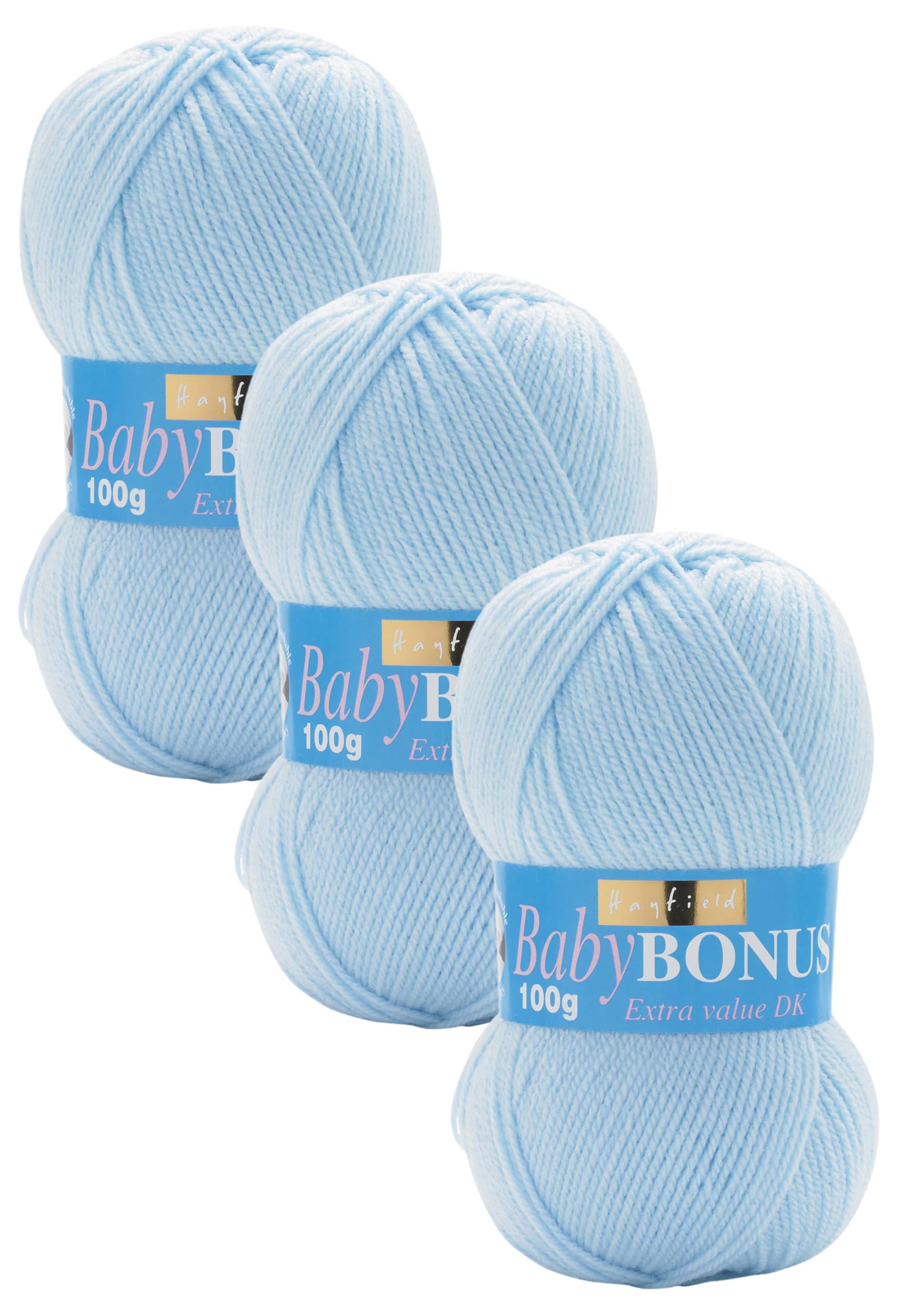 Sirdar Wool Hayfield Bonus DK Double Knitting, Baby Blue (854), 100g (Pack of 3)