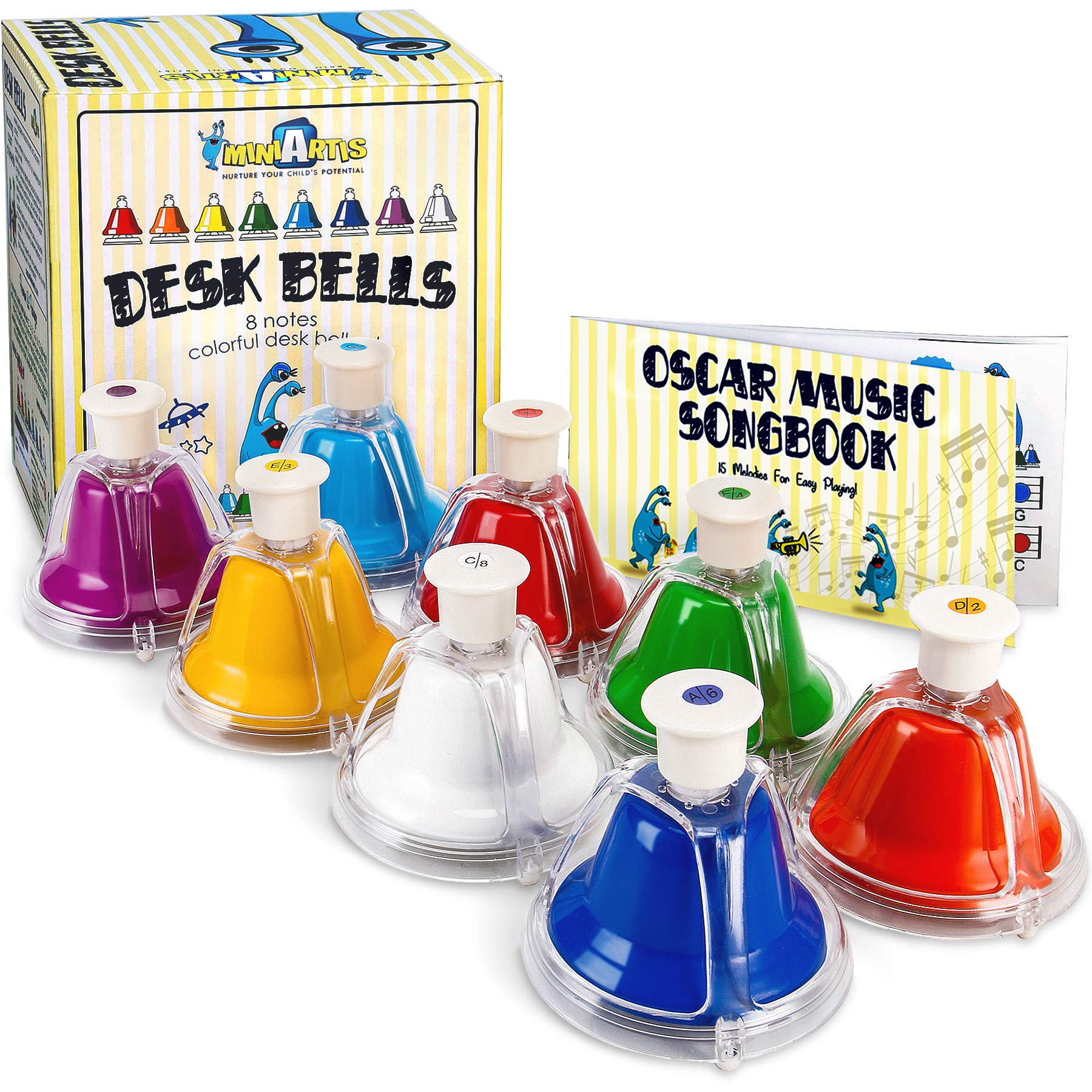Photo 1 of MINIARTIS Desk Bells for Kids | Educational Music Toys for Toddlers 8 Notes Colorful Hand Bells Set | Kids Musical Instrument with 15 Songbook | Great Birthday Gift for Children