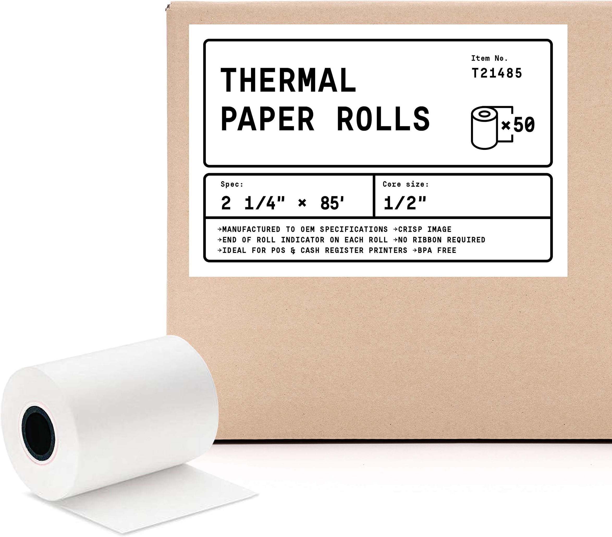 2 1/4" x 85' (50 Rolls) Thermal POS Receipt Paper Roll BPA Free for Verifone VX510 VX570 VX610 VX810 VX820
