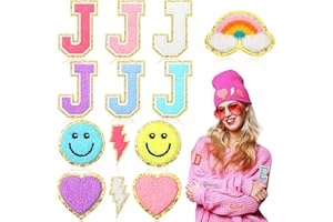 Thiccywoov 13 Pcs Chenille Letter Patches Girls Rainbow Volleyball Iron on Patches Preppy Glitter Letters Stickers Pink Preppy Patches DIY Christmas Cute Gifts with Initials for Clothing(Letter J)
