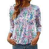 LOMON Women's 3/4 Length Sleeve Tops Crew Neck Dressy Casual Blouses Summer Tees Shirts