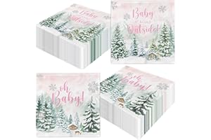 Dydamud Baby Girl Shower Napkins - Winter Woodland Disposable Dinner Napkins for Home Kitchen, Christmas, Birthday Parties