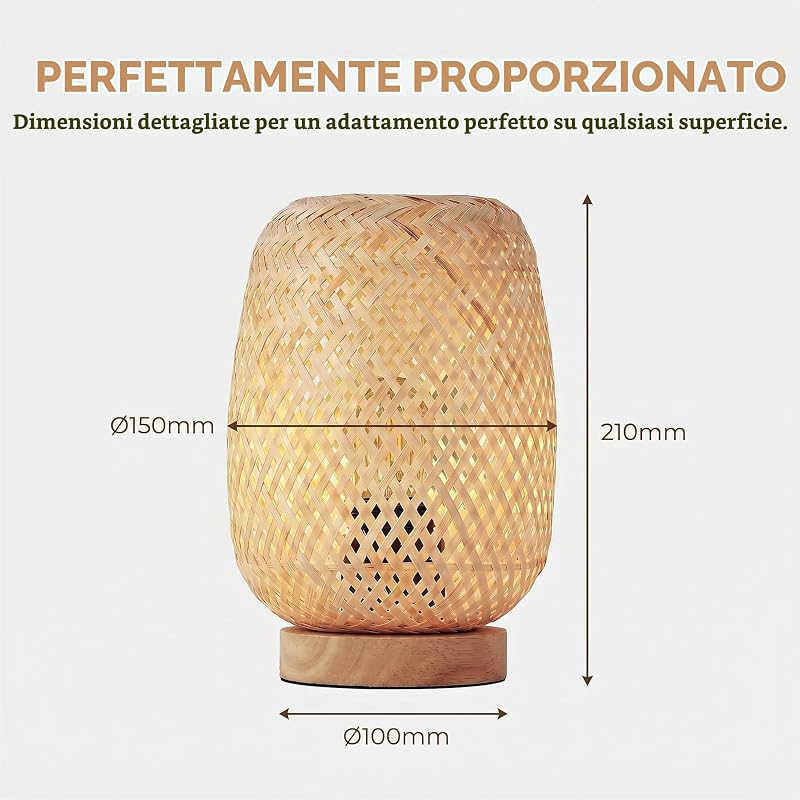 BARCELONA LED Lampada Da Tavolo Ruka In Vimini E Legno E27