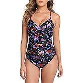 Halcurt Women's Twist Front Push Up One Piece Swimsuit Ruched Tummy Control Full Coverage Bathing Suit