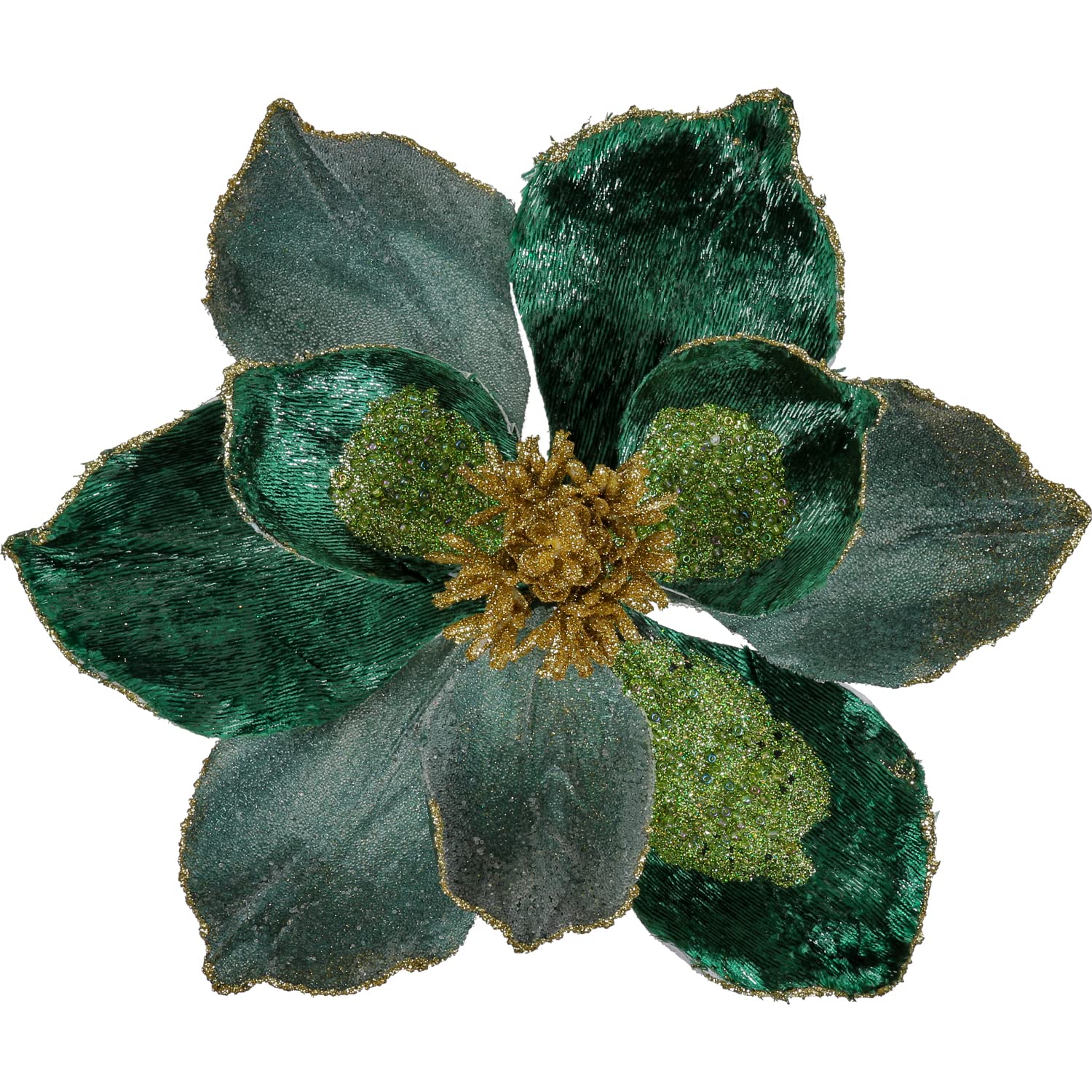 Briful 3-Pack 10" Glitter Magnolia Artificial Flower Stem Large Green Magnolia Flowers for Christmas Tree Decorations Artificial Christmas Flowers Arrangements for Xmas Decorations — image 1