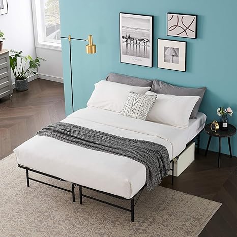 Amazon Com Vecelo 14 Inch Metal Bed Frame Tool Assembly Quiet Noise Free Box Spring Replacement Black Queen Foldable Platform Furniture Decor