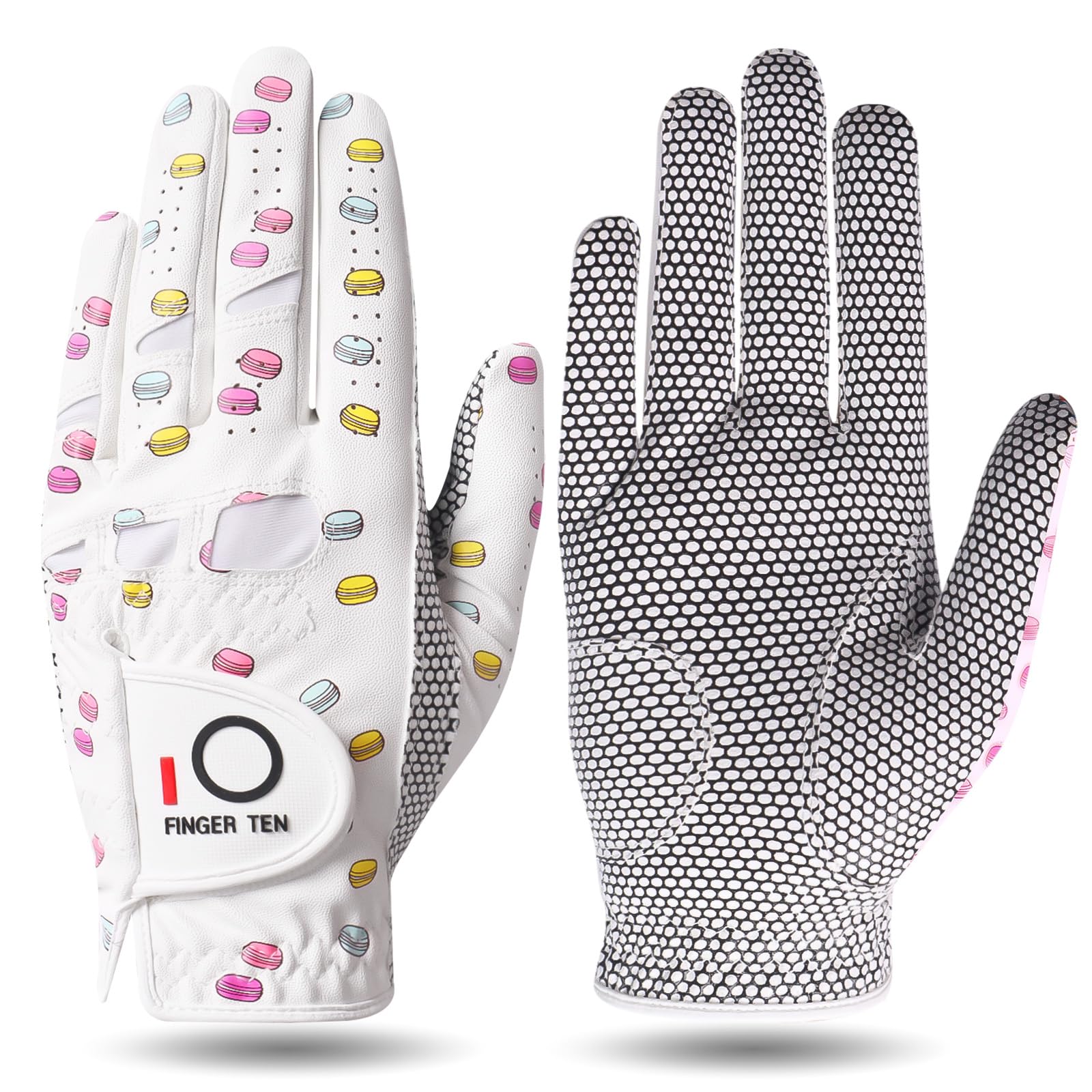 FINGER TEN Golf Gloves Ladies Left Hand with Non Slip Palm All Weather Soft Value Pack, Women Golf Glove Rain Grip Weathersof Flexible (S, Left,White)