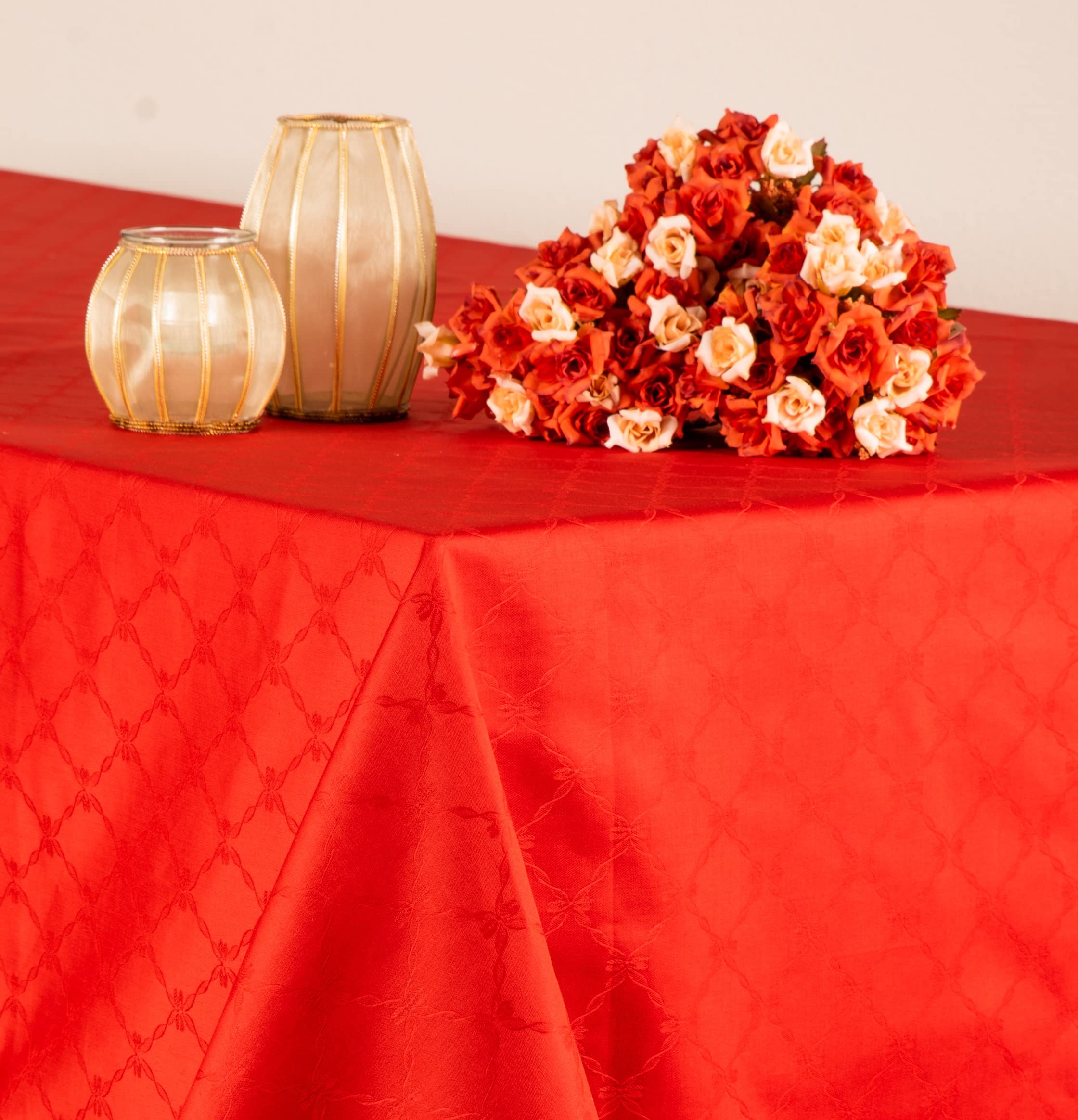 ESSE HOME -Square Tablecloth – Red Jacquard Fabric Pure Cotton- PONZA (140x140, T)