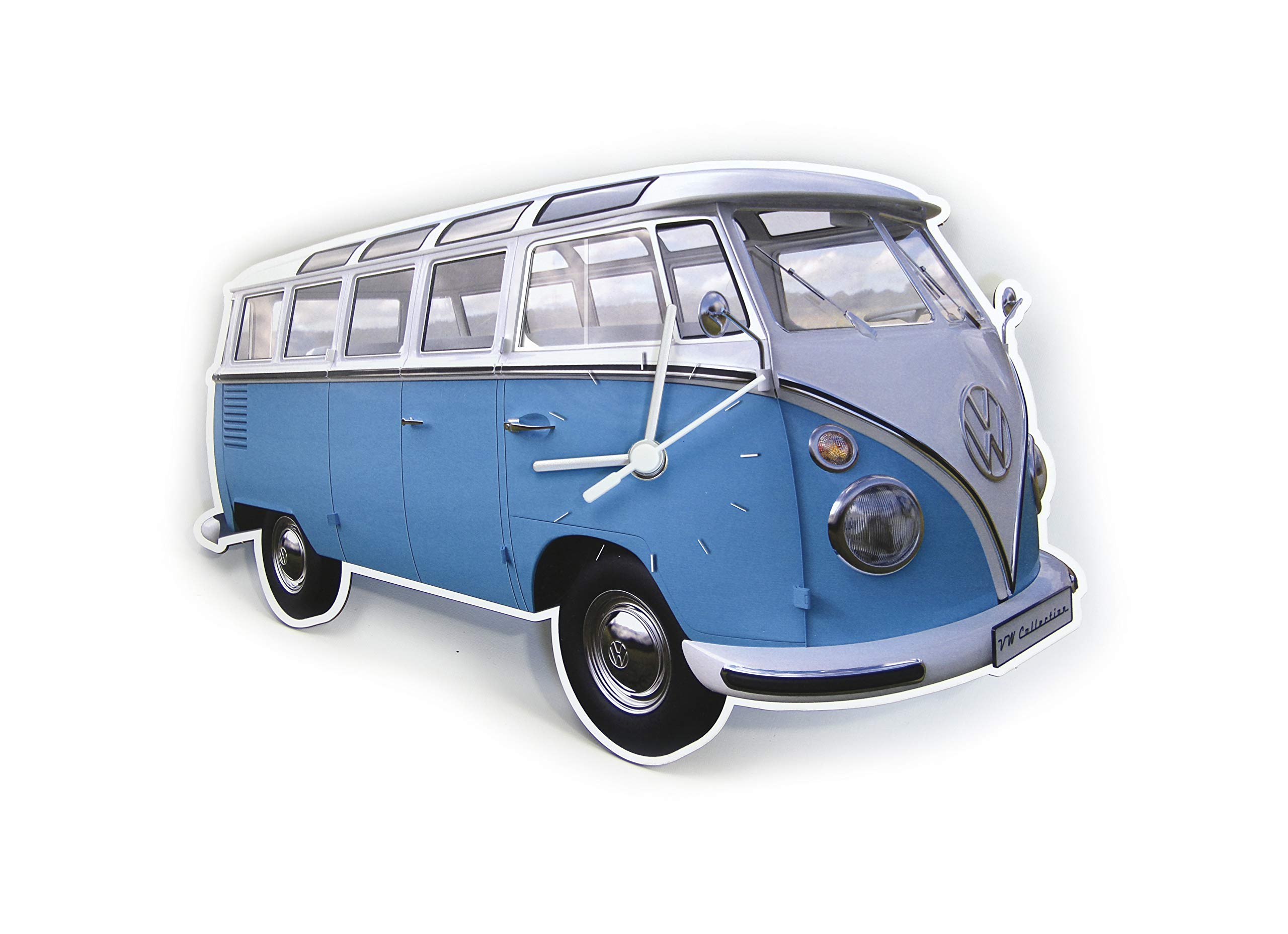 BRISA VW Collection - Volkswagen Wall Workshop Clock Timepiece in T1 Bus Campervan Design (Classic Bus/Blue)