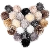 Daieparty 24 Pcs Dark Color Faux Fur Pom Pom Balls,Fluffy Pompom Balls with Elastic Loop Ball Detachable Knitting Accessories for Knitting Hats Beanies Shoes,Scarves,Glove