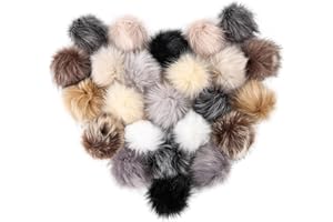 DAIEEPARTY Daieparty 24 Pcs Dark Color Faux Fur Pom Pom Balls,Fluffy Pompom Balls with Elastic Loop Ball Detachable Knitting Accessories for Knitting Hats Beanies Shoes,Scarves,Glove