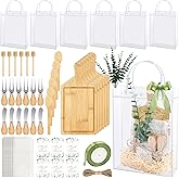 63 Pcs Baby Shower Prizes for Winners Baby Shower Game Prizes- 6 Set Bamboo Cutting Boards Gift Bulk with Knives Forks Spoons Towels Eucalyptus and Gift Bags for Wedding Bridal Shower Party Favor
