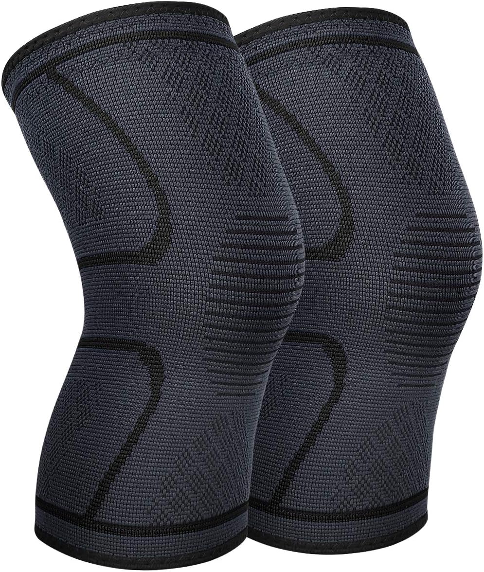 AVIDDA Knee Brace Support Pair for Men Women, Compression Knee Sleeve for Joint Pain Relief, Arthritis, Meniscus Tear, Injury Recovery, Running, Squats, Weight Lifting, Football Gray M