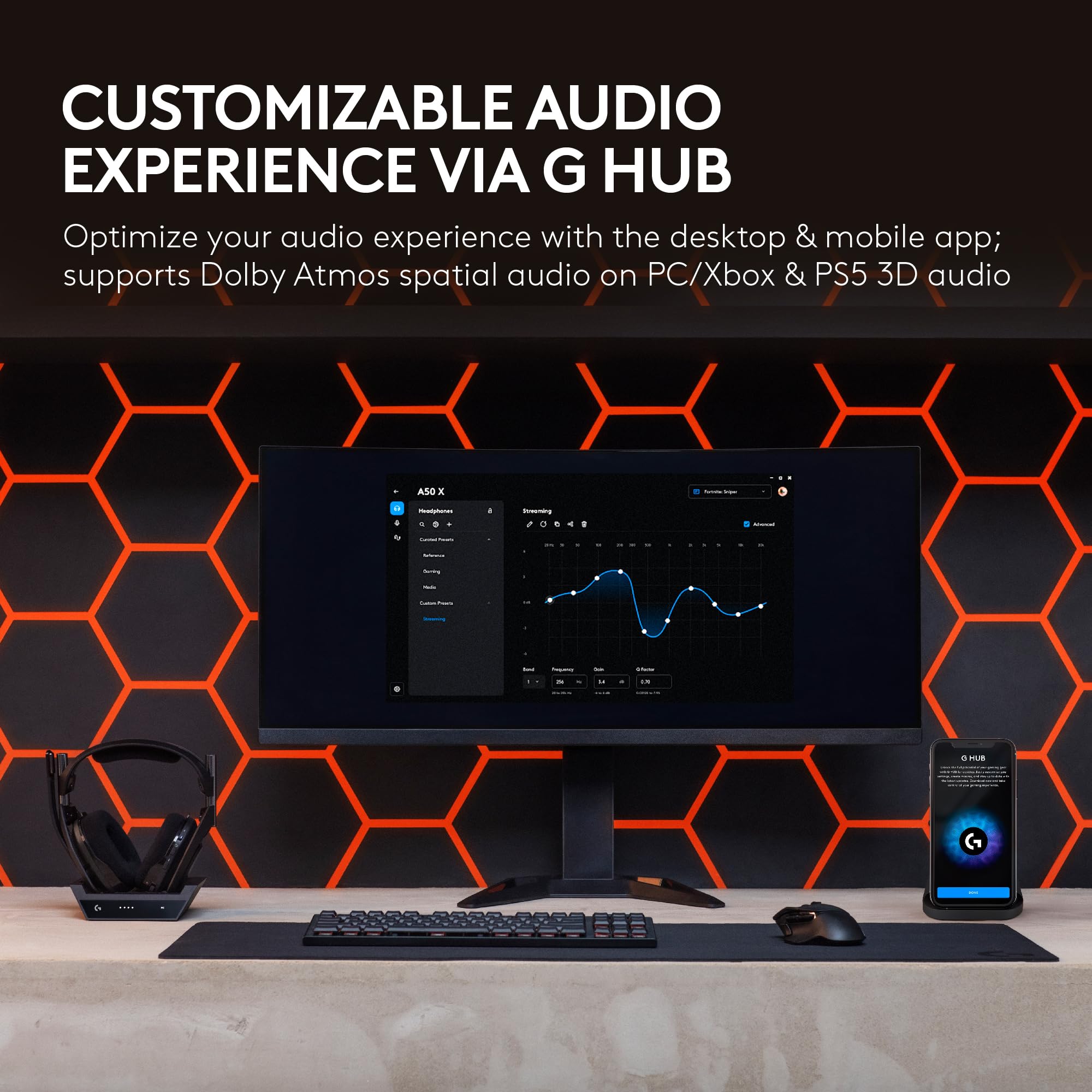 Logitech G Astro A50 X Omni-Platform Wireless Gaming Headset + Base Station for PS5, Xbox, PC: PLAYSYNC Video & Audio Switcher, HDMI 2.1 4K 120Hz VRR, 24 bit/48 kHz, 24hr Battery, 2.4GHz & BT - Black
