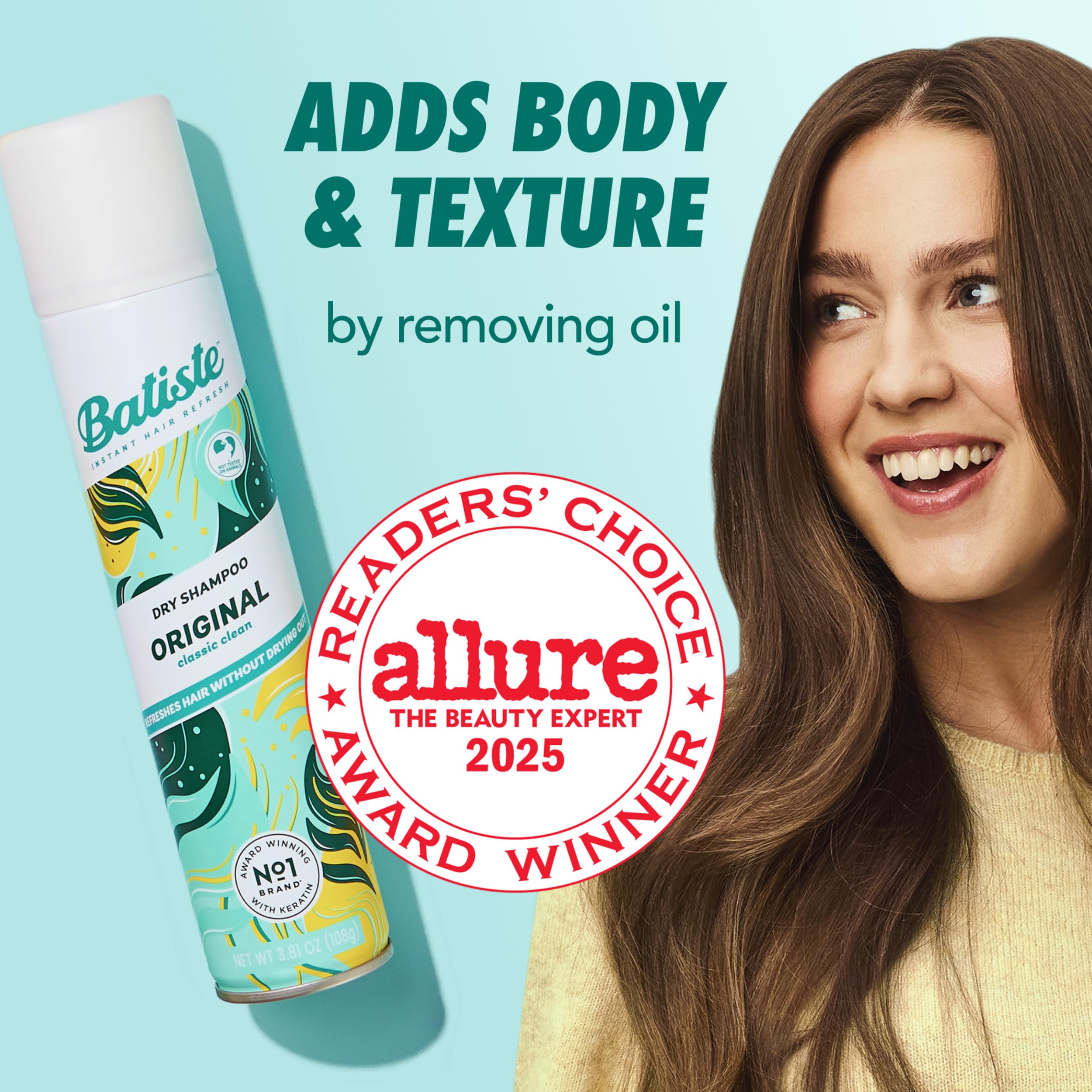 Batiste Dry Shampoo, Original Fragrance Classic Clean, Refresh Hair and Absorb Oil Between Washes, Waterless Shampoo for Added Hair Texture and Body, 5.71 oz