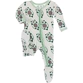 KicKee Print Muffin Ruffle Footie with Zipper, Soft Sleepwear, One-Piece Girl Clothes