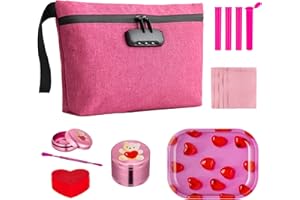 MAICHENG Smell Proof Bag with Combination Lock, Large Smell Proof Containers, Carbon Lined Odor Proof Pouch, Water Resistant, Airtight Zipper, Travel Storage Kit, Halloween Pink Candy Pouch Makeup Bag