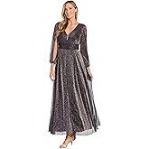 Long Crinkle Pleated Empire Waist Gown W/Sheer Split Sleeves & Front Slit