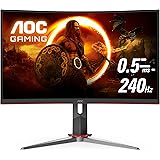 AOC C27G2Z 27" Curved Frameless Ultra-Fast Gaming Monitor, FHD 1080p, 0.5ms 240Hz, FreeSync, HDMI/DP/VGA, Height Adjustable,