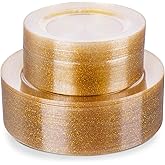 Goodluck 120PCS Gold Plastic Plates, Disposable Gold Glitter Plates, Heavy Duty 60pcs 10.25" Dinner Plates, 60pcs 7.5" Disposable Dessert Plates, Disposable Plates for Party, Wedding