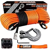 YUNPEAK Synthetic Winch Rope Kit, 1/4" x50 ft 10000LBS Winch Cable Replace Kit, with Protective Sleeve, Heavy Duty Hook, Rubb
