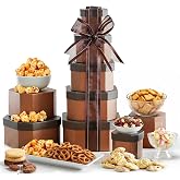 Broadway Basketeers Food Gift Basket Tower with Delightful Enjoyable Treats | Five-box tower of snacks and sweets for thank you, birthday, sympathy, and corporate gifting. Kosher.