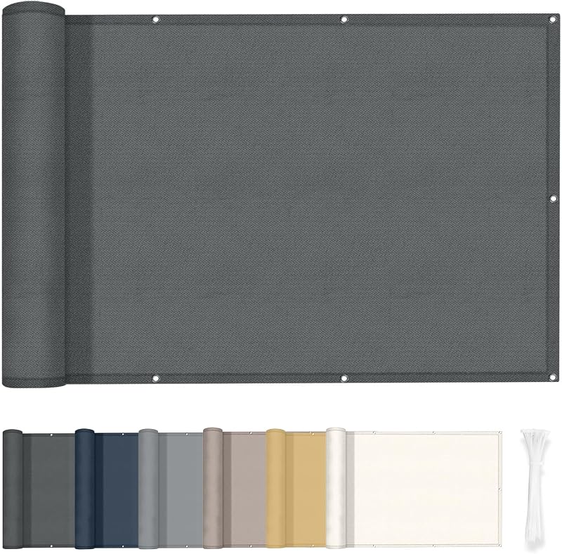 HENG FENG Balcony Privacy Screen 90x300cm PES Windproof UV Protection Anthracite