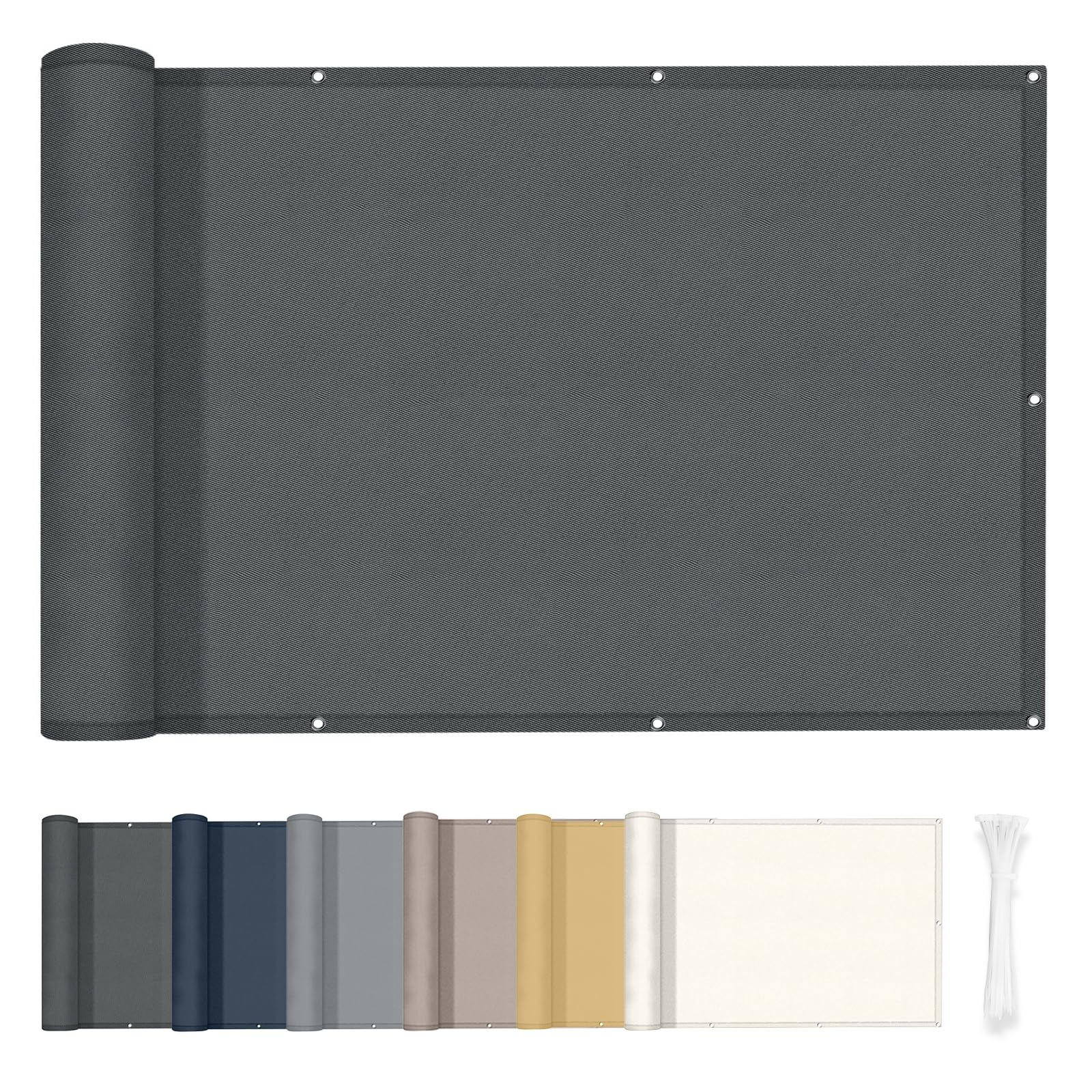 HENG FENG Balcony Privacy Screen 75x300cm PES, Windproof and UV-Protection Screening for Outdoor Fencing and Protection, Anthracite