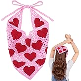 hoyuwak Crochet Head Scarf Bandanas Heart Headbands Hair Scarf Head Coverings Pink Hair Accessories for Women Hair Styling Valentine's Day Holiday Decor