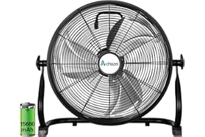ACHAZEL 16" Rechargeable Battery Operated Floor Fan, High Velocity Portable Outdoor Fan with 15600 mAh Large Battery Capacity for 11Hrs Usage, 360 Degree Manual Tilt for Camping, Travel, Tent