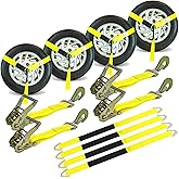 VULCAN Economy Car Tie Down Kit with 4 Lasso Straps, 4 Snap Hook Ratchets, and 4 Free 36 Inch Axle Straps - 3,300 Pound Safe Working Load