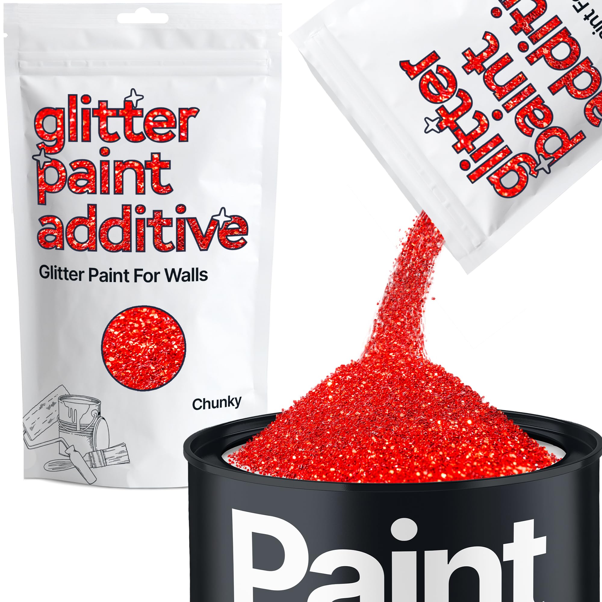 Hemway Red Glitter Paint Additive Chunky 100g for Adding Sparkle to Paints & Varnish | Paint Walls Sparkly Add to Emulsion, Acrylic or Lacquer Indoor