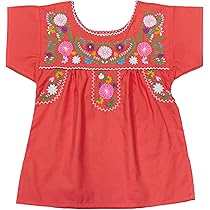 Amazon.com: unik Blusa bordada tradicional Puebla mexicana para niñas  jóvenes, talla 4-14, Coral/Lluvia Tropical, 4T : Ropa, Zapatos y Joyería