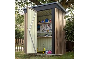 Devoko Outdoor Storage Shed 5 x 3 FT Lockable Metal Garden Shed Steel Anti-Corrosion Storage House with Single Lockable Door for Backyard Outdoor Patio (Brown)