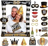 Xndryan 50th Birthday Inflatable Photo Booth Frame & 24 Props - Black Gold view 1