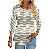 NORACORA 3/4 Length Sleeve Womens Tops Loose Fit Crew Neck Shirts Dressy Casual Pleated Cute Clothes 2026 Summer Tunics