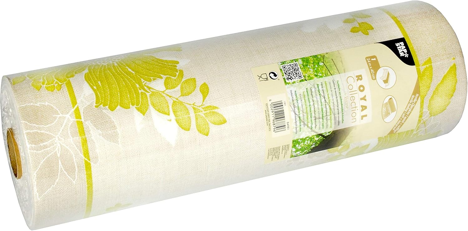 Papstar 84981 Table Runner for Weddings PV-Fabric Mix Royal Collection Annabel on Roll, 24 M x 40 CM Green