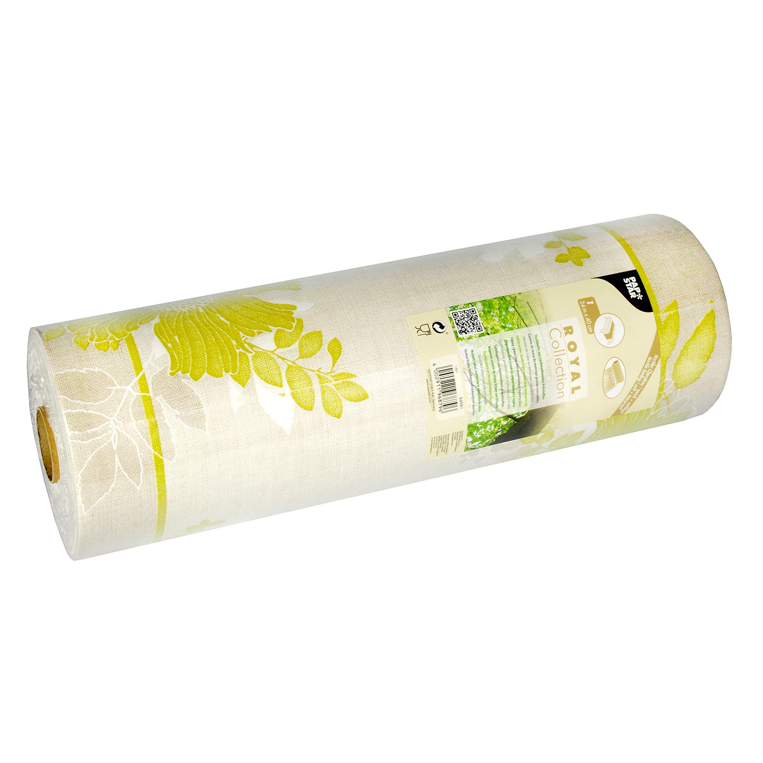 Papstar 84981 Table Runner for Weddings, PV-Fabric Mix Royal Collection Annabel on Roll, 24 M x 40 CM Green
