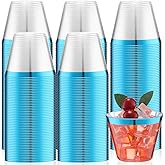 Lounsweer 100 Pcs 9oz Rimmed Plastic Cups Wedding Clear Cocktail Cups Heavy Duty Disposable Wine Glasses for Birthday Bridal Shower Baby Shower Holiday Celebrations(Light Blue)