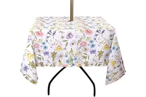 ColorBird Spring & Summer Outdoor Tablecloth Waterproof Spillproof Polyester Fabric Table Cover with Zipper Umbrella Hole for Patio Garden Tabletop Decor (60" Square, Zippered, Watercolor Floral)