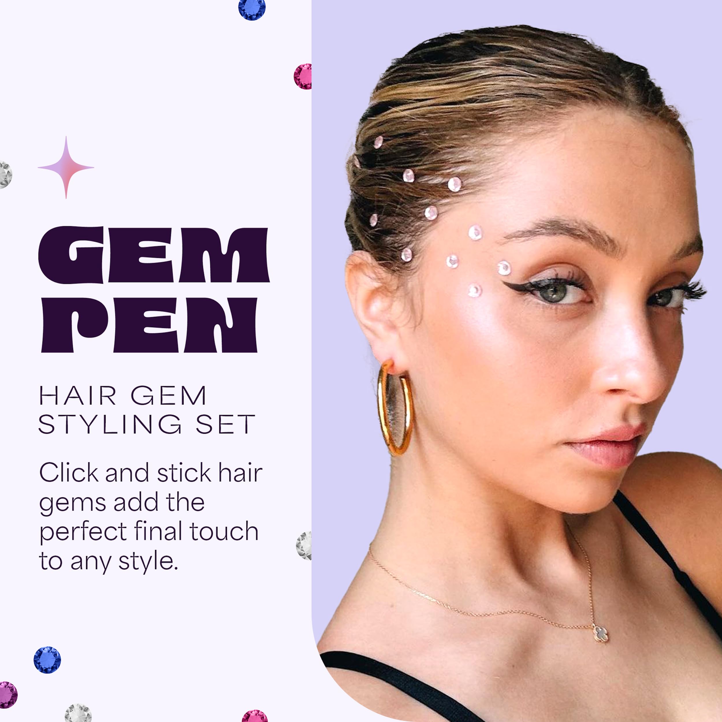 Hair Gem Pen for Girls – 240 Stick-On Hair Gems & Stamper Tool – Hair Jewels Kit for Kids, Festivals, School, Christmas, Parties, Weddings – Easy to Apply & Remove – Hair Accessories by Hally Hair