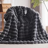 Anysay Heated Blanket Throw with 1/2/3/4 Hours Auto-Off 6 Heat Levels, 50" * 60" Cozy Faux Rabbit Fur Bubble Electric Blanket with Overheat Protection(Dark Grey)