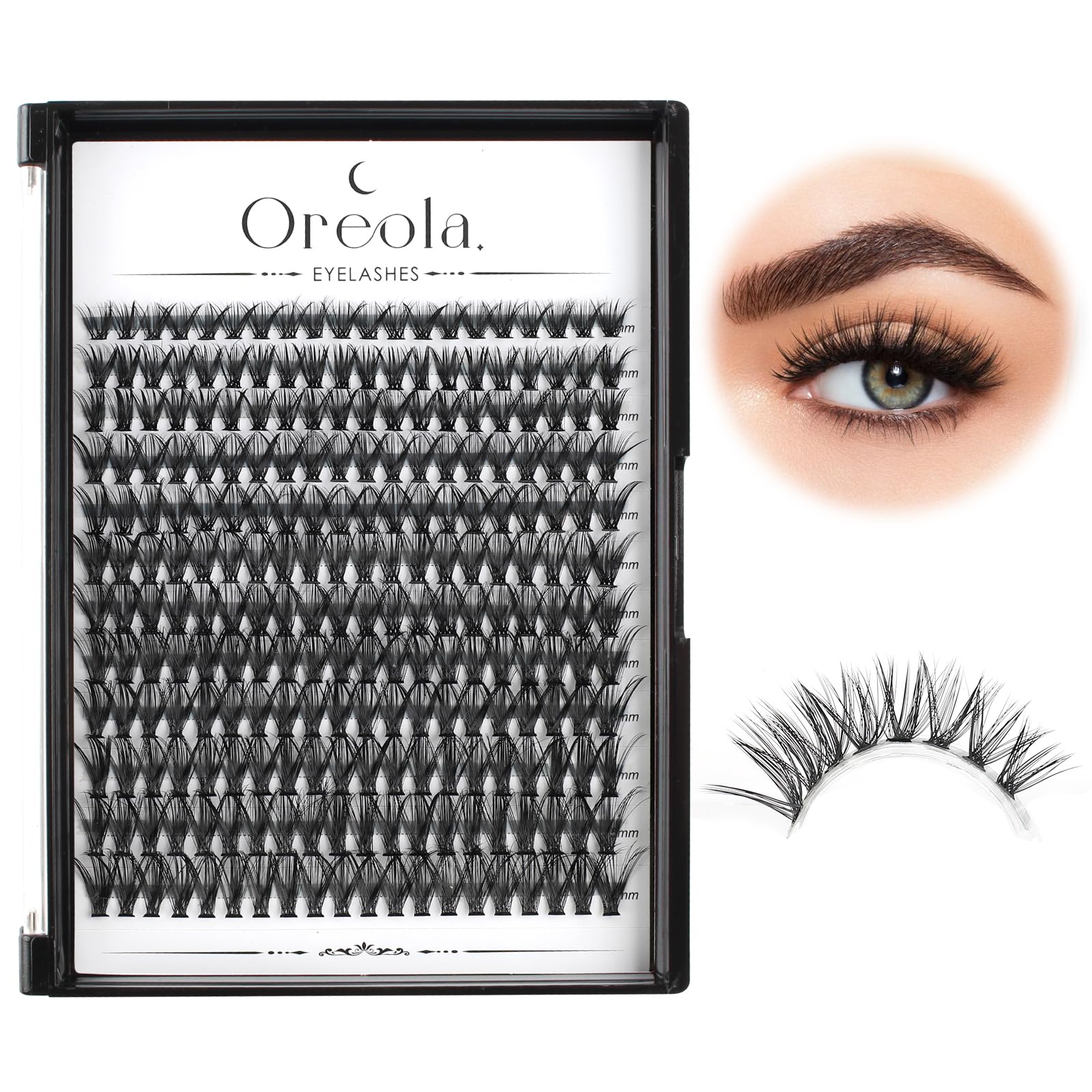 Oreola Cluster Lashes 240 Pieces Individual Eyelashes Natural Look 9-16MM Lash Extensions for DIY at Home 40D Wispy False Lashes D Curl Fake Eyelashes Reusable