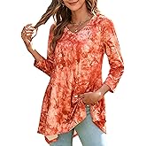 ENMAIN Womens Tunics Tops 3/4 Length Sleeve Plus Size Long Tops to Wear with Leggings Casual Loose Fit Dressy Flowy Blouses