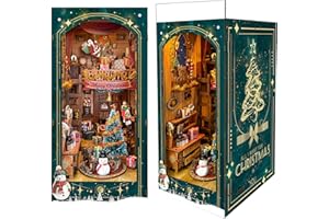 Fifijoy Miniature Book Nook Kit Christmas Book Nooks for Adults, Christmas Tiny House Book Nook Winter Christmas Kit, DIY 3D Puzzle Christmas House (Jingle Cabin)