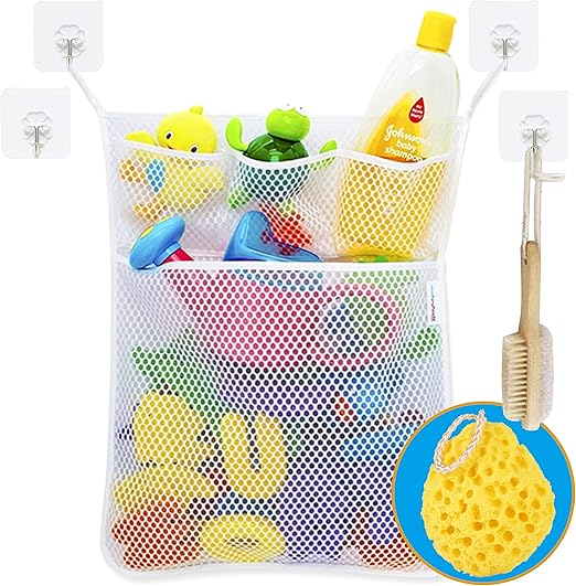 Wemk Bath Toy Bag Baby Bath Toy Organiser Bathroom Storage Net With 4