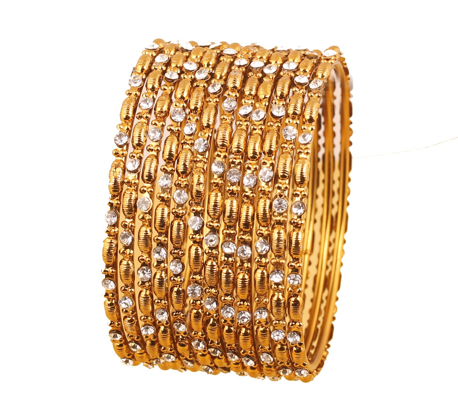 Touchstone New Golden Bangle Collection Indian Bollywood Charming Look Embellished with Yellow Color Rhinestone Thin Designer Jewelry Bangle Bracelets Set of 12. in Antique Gold Tone for Women. — image 1