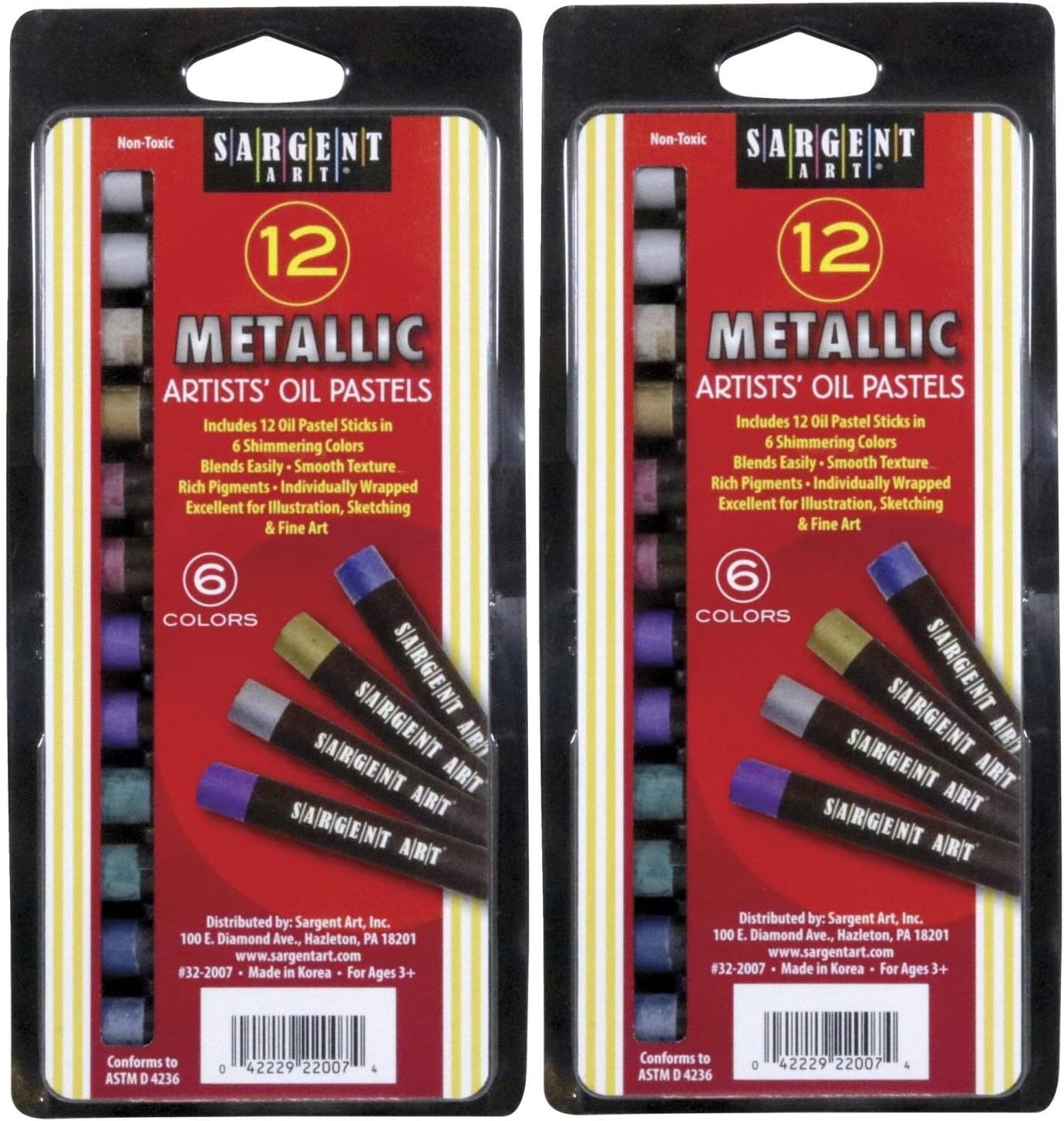 Sargent Art Gallery Non-Toxic Oil Pastel, 7/16 X 3-1/4 in, Assorted Metallic Color, Pack of 12 (Тwo Рack)