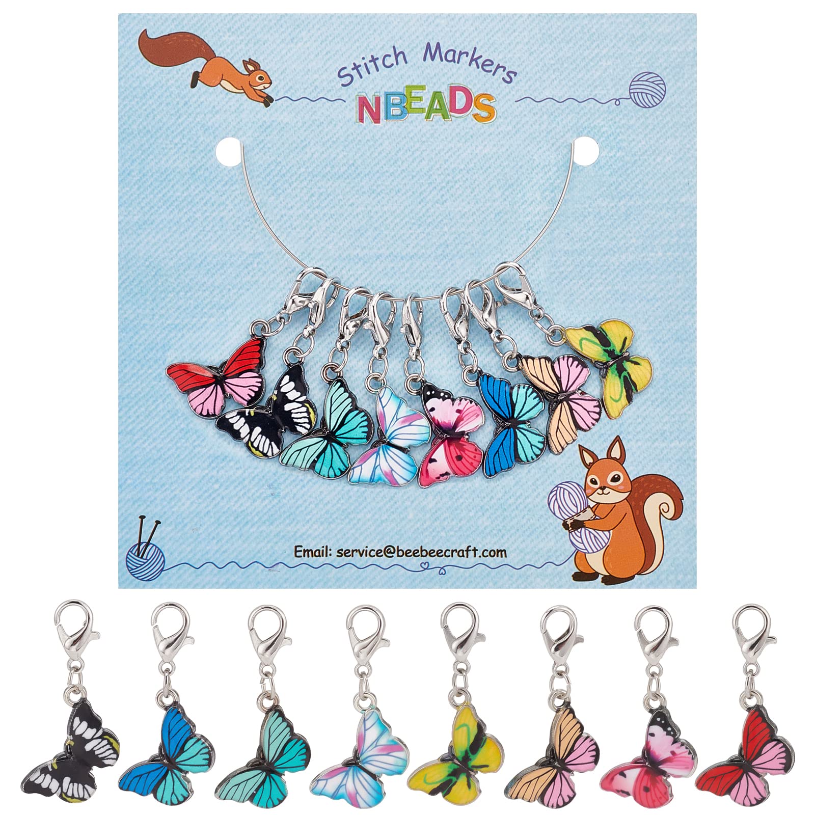 NBEADS 8 Pcs Butterfly Stitch Markers, Enamel Alloy Crochet Stitch Marker Charms Removable Lobster Clasp Locking Stitch Marker for Knitting Weaving Sewing Accessories Quilting Handmade Jewelry — image 1