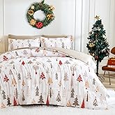 Luxudecor Christmas Duvet Cover Set Queen Size 3 Pieces, Cute Christmas Tree Pattern, Soft Microfiber Comofrter Cover, Reversible Bedding Set Xmas Holiday Decor(Not Comforter)